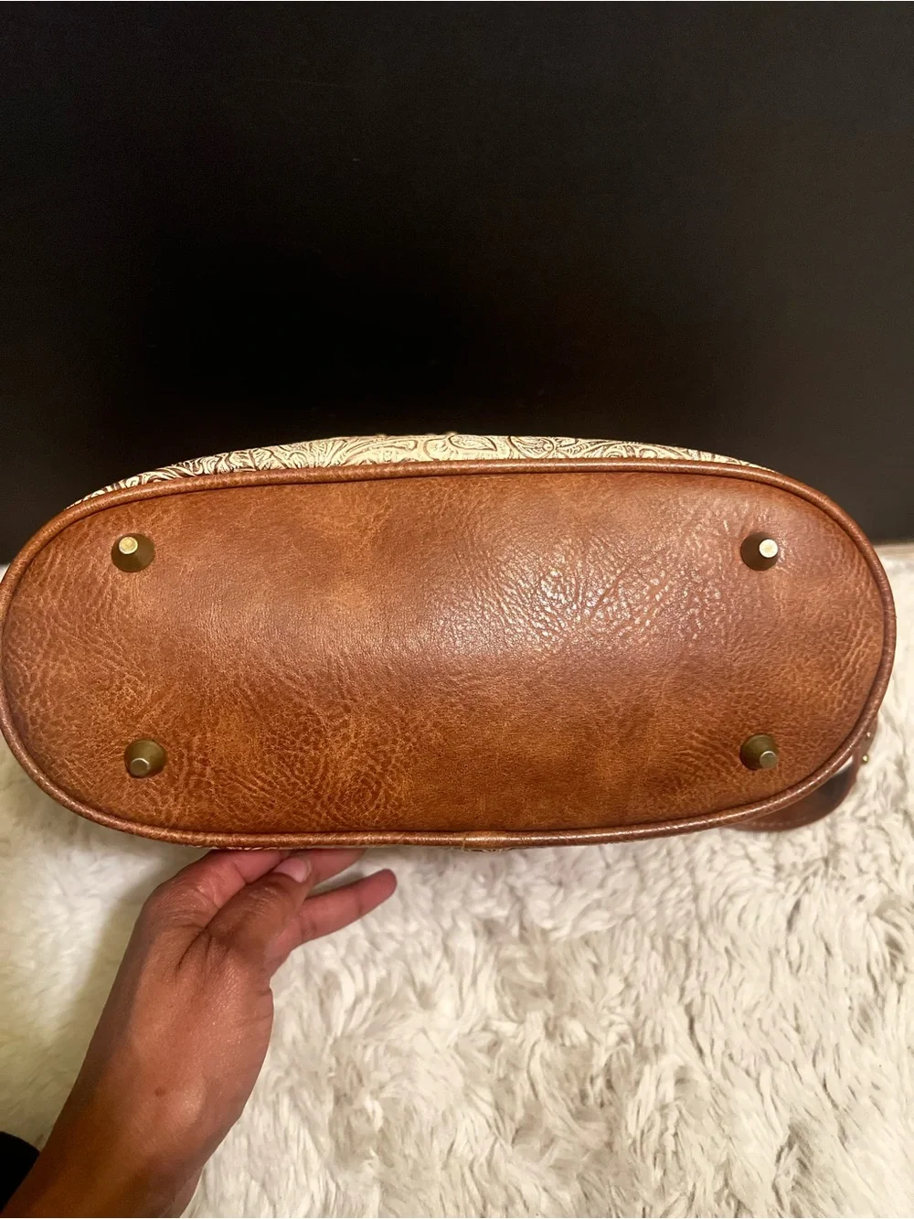 Montana West Tan and Cream Floral Embossed Western Shoulder Bag with Stud Cross